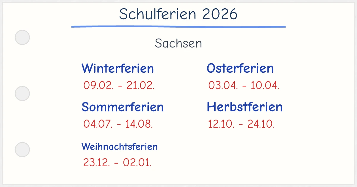 Schulferien Sachsen 2026 - Alle Ferientermine